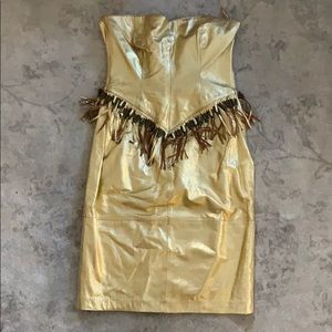 Gingette 100% leather strapless fringe dress 4